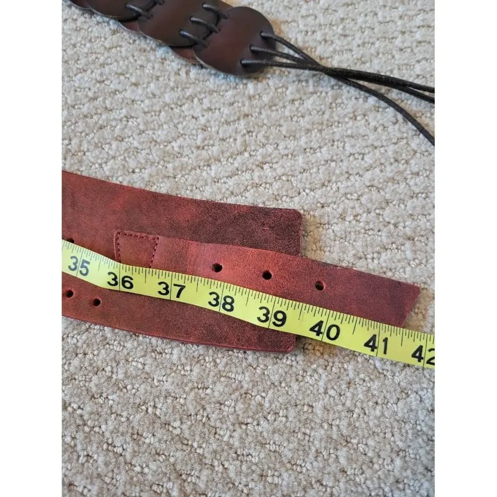 2 Vtg Leather Belts Boho 90s Women's Med or Large Red Brown